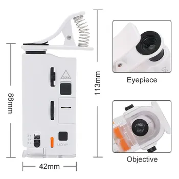 60X-100X Mini-Mikroskoop, Kaasaskantav Universaalne Klamber Mikroskoobi Nutitelefoni Mikroskoop, Luup LED-UV-Suurendajad