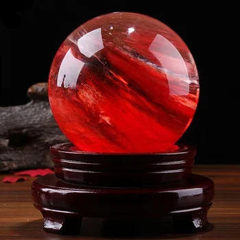 80mm Natural Red Tsitriin Kaltsiit Kvartsi Kristall Kera Palli Tervendav Gemstone Seista