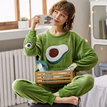 Naiste Talve Lapp Pajama Set Daamid Cartoon Pidžaama Pehme Sleepwear Kodu Riided Fliisist Paks Soe Coral Samet Komplekt