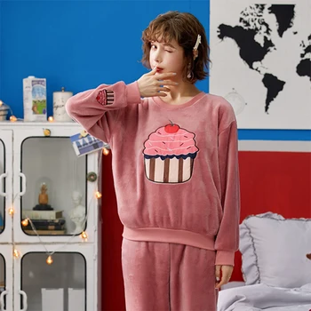 Naiste Talve Lapp Pajama Set Daamid Cartoon Pidžaama Pehme Sleepwear Kodu Riided Fliisist Paks Soe Coral Samet Komplekt