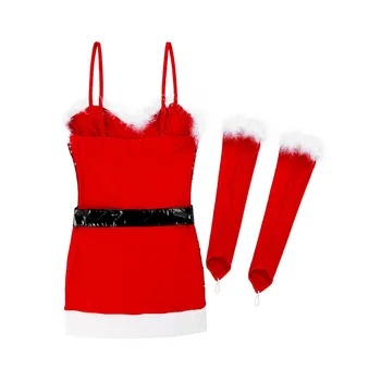 Naiste Xmas Kostüüm Daamid Punased Läikivad Litrid Seksikas Jõulud Kleit Üles Festival Rave Mrs Claus Cosplay Kostüüm Pool Santa Riided