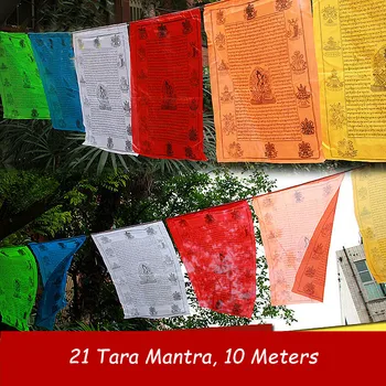 10 Meetrit, 21 tk/string Usuliste Lipud ,7 Värvid 21 Tara/Guanyin Kuus Sõna Mantra Siidist Riie Värvikas palvelippude