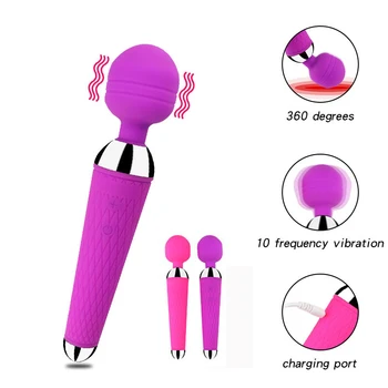 10 Speed AV Magic Wand Vibraator Sex Mänguasjad Naise Kliitor USB Laetav Naissoost Masturbatsioon Massager Suur Pea Magic Wand