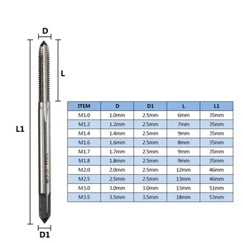 10 tk m1 m1.2 m1.4 m1.6 m1.7 m1.8 m2 m2.5 m3 m3.5 meeterkeere koputage määra sirge flööt masina pistik puuduta puuri komplekt