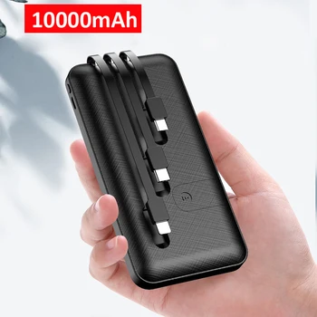 10000mAh Sisseehitatud Kaabel Power Bank USB-Välise Aku Powerbank Ultra Õhuke Kaasaskantav Laadija iphone X xiaomi mobiiltelefonid