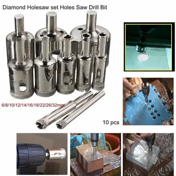 10tk Puuriterad Teemant Kaetud Core Drill Bit Auk Nägi Drill Bit Set Vahend, Plaadid, Marmor, Klaas, Keraamilised Drill Bit Extractor
