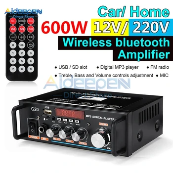 110V 220V 600W Auto Amplificador HIFI 2-CH Audio Võimendi 12V kodukino Võimendi Heli FM-USB-SD-Koos puldiga
