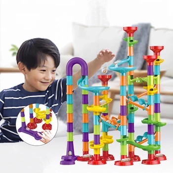 113/80/50tk Set DIY Ehitus Marmor Käivitada võistlusrajal ehitusplokid Kids 3D Sokkelosta Pall Rulli Mänguasjad Lastele jõulukinke