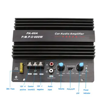 12V 600W Auto Audio Võimendi Võimas Bass Basskõlarid Amp PA-60A Must Auto Võimendi Juhatus