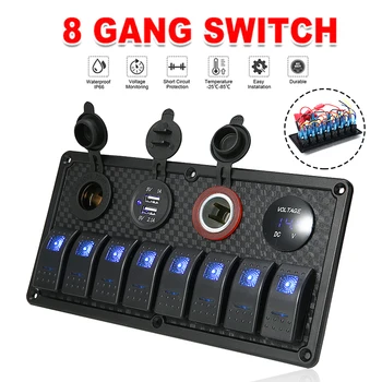 12V 8 Gang Rocker-Lüliti Paneel, Veekindel Kaitselüliti Voltmeeter Dual USB Laadija Pistikupesa Lüliti Paneel Auto Varuosad
