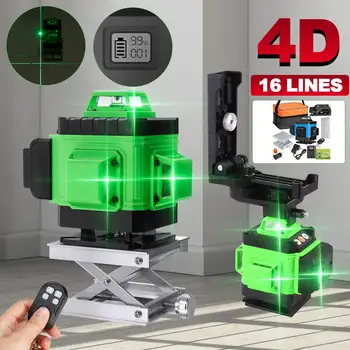 16 Read 4D Laser Tasandil Füüsilisest Tasandamine 360 Suure Täpsusega Võimas Horisontaalne Ja Vertikaalne Risti Roheline Tala koos puldiga