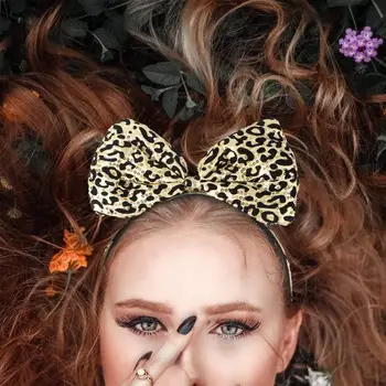 1tk Gooti Stiilis Juuksed Kõvadele Halloween Cosplay Pool Dekoratsioonid, DIY Bowknot Leopardi Mustriga Halloween Peapael Pool Headdress