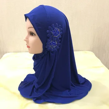 2-7 Aastased Tüdrukud Moslemi Hijabs Mütsid Kauni Kaks Lilled Islami Araabia One-Piece Vahetu Hijabs Lapsed