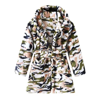 (2-8T) Laste paks ja soe leopard printida kamuflaaž lapp nightgowns kapuutsiga hommikumantel home service sügisel ja talvel F4*