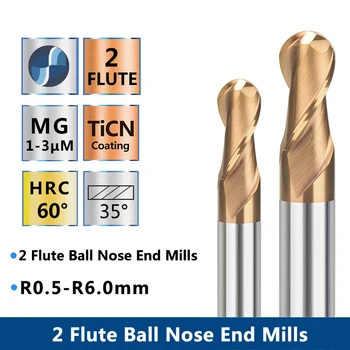 2 Flute End Mill Palli Nina End Mill R0.5-R6.0 Volframkarbiid Lõikur TiCN Kattega Spiraal Milling Cutter CNC Ruuteri Bitti