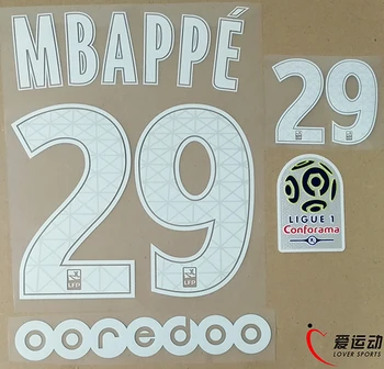 2017 2018 MBAPPE 29 KOLMANDATE ÄRA SET + Ligue 1 PLAASTER + OOREDOO MBAPPE #29 nameset