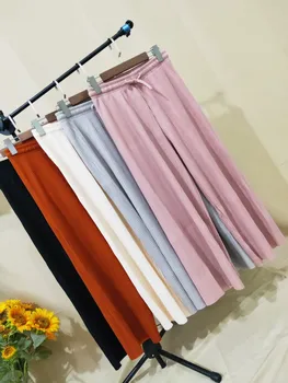 2018 uus PANT NAISTE TÜDRUK tahked värvi, plisseeritud lai jalg naine suvel kõrge talje sifonki pikk õpilased korea fashion vabaaja püksid