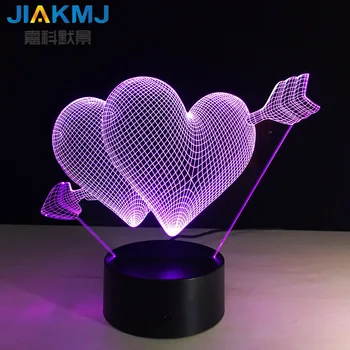 2018 uus värviline multi-värvi valguse muutustega südame 3D led night light USB lamp sõbrapäeva loomingulised kingitused