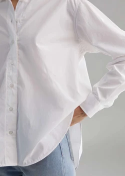 2019 aasta kevadel ja suvel pluus minimalistlik lahtine puuvillane valge särk naistele