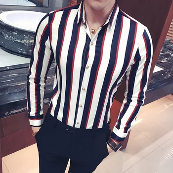 2019 aasta Sügisel Mehed Boutique Cotton Fashion Triibuline Vabaaja Pikkade varrukatega Särgid Mugavad Meeste Slim Vaba aja Särgid Brändi riided