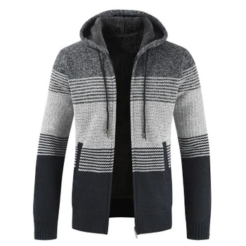 2019 Uus Meeste Casual Kapuutsiga Sweatercoat Mees Talvel Paks Kampsun Jakid Mantel Triibuline Kootud Kampsun Ülerõivad M-3XL