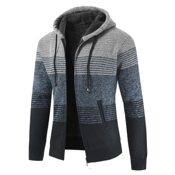 2019 Uus Meeste Casual Kapuutsiga Sweatercoat Mees Talvel Paks Kampsun Jakid Mantel Triibuline Kootud Kampsun Ülerõivad M-3XL