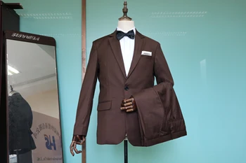 2019 Viimane mantel, püksid kujunduse Pruun meeste ülikond Slim fit elegantne tuxedos Pulm äri pool kleit Suvine jope+püksid terno