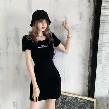 2020. Aasta Suvel Korea Uus Kõrge Vöökoht Oli Õhuke Seksikas Kott Hip Mini Kleit Naised Lihtne Vabaaja Must Valge Daamid Kleit Tasuta Shipping