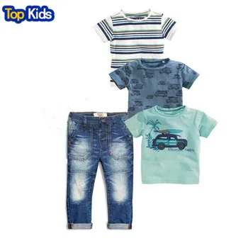 2020. aasta Suvel Laste komplektid, beebi riided, poiste 4 tk komplekt triibuline ülikond t-särgid + sinine t-särk auto + T-särk + denim teksad CCS352