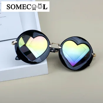 2020. aasta Uus Tüdrukute Armas päikeseprillid UV400 Suvel Väljas prillid Reflecitve südame objektiivi päikese prillid Ring Kaadri Vintage Oculos N89