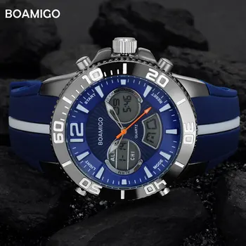 2020. aastaks Meeste Spordi Kellad Sõjalise Digitaalne analoog Vaadata BOAMIGO Brändi Quartz Watch Fashion kummipaelaga Käekell 30M Veekindel