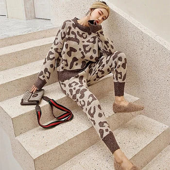 2020. aastaks Uut Sügis-Talve Komplekt Kampsun Naiste Leopardi Silmkoelised Sobib 2-osaline Komplekt, Soild Kampsun+Püksid streetwear Sobiks Soe Pullover