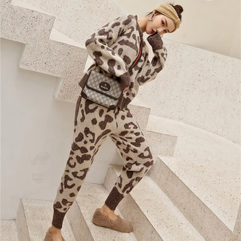 2020. aastaks Uut Sügis-Talve Komplekt Kampsun Naiste Leopardi Silmkoelised Sobib 2-osaline Komplekt, Soild Kampsun+Püksid streetwear Sobiks Soe Pullover
