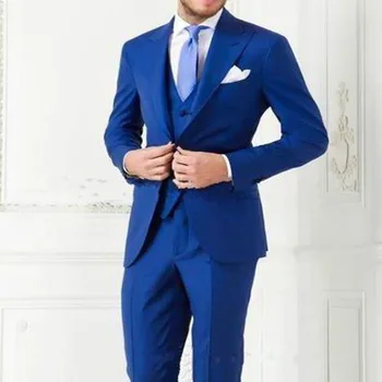 2020 Custom Made, Kuninglik Sinine Meeste Ülikond Saavutas Rinnamikrofon Pulm Kostüümid meeste Slim Fit 3 Töö mens Tuxedos Groomsman Peigmees Sobib