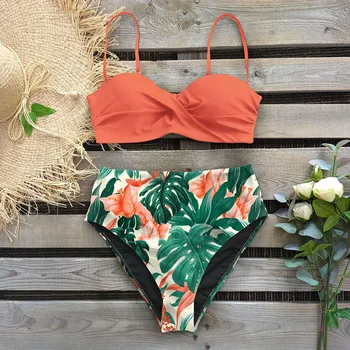 2020 Seksikas Lehe Print Bikiinid Naiste Ujumistrikoo Naiste Ujumisriided Thong Push Up Bikinis Seatud Kõrge Vöökoht Ujumine Sobib trikoo
