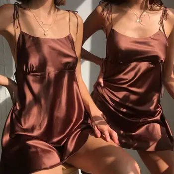 2020 Uusim Kuum Seksikas Satiin Siidist Kleit Tõsta Naiste Kleit Suvel Rannas Tahke Lühike Mini Kleit Varrukateta Pilduma Sundress Kleidid