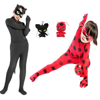 2021 Anime Laps Must Kass Noir Cosplay Kostüüm rõngad Xmas Halloweeni Karneval Lepatriinu Tüdruk Super Kangelane Cosplay Kombekas Kõrvarõngad