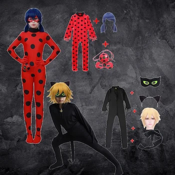 2021 Anime Laps Must Kass Noir Cosplay Kostüüm rõngad Xmas Halloweeni Karneval Lepatriinu Tüdruk Super Kangelane Cosplay Kombekas Kõrvarõngad