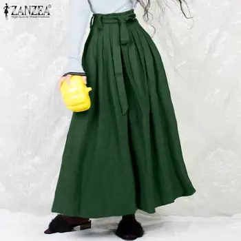 2021 Naiste Vintage Tahke Seelikud ZANZEA Mood Pikk Maxi Seelikud Elegantne Plisseeritud Mujer Faldas Naiste Kõrge Vöökoht Vöö Alt
