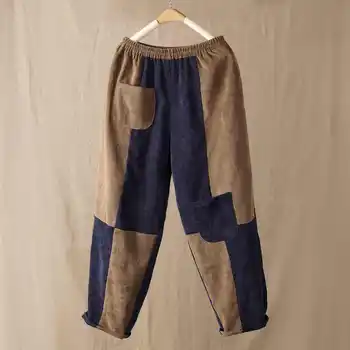 2021 Vabaaja Taskud Pikad Püksid Vintage Põhjad Palazzo Velvetist Segast Püksid Naiste Haaremi Püksid Elastne Vöökoht Streetwear 7
