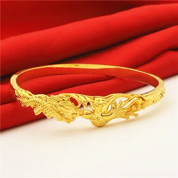 24K Kuld Dubai Liiva Gold Dragon ja Phoenix Naiste Mudelid Käevõrud Paks 24K Kuld ei ole Kunagi Fade Hulgi Ema päeva kingitused