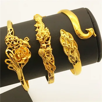24K Kuld Dubai Liiva Gold Dragon ja Phoenix Naiste Mudelid Käevõrud Paks 24K Kuld ei ole Kunagi Fade Hulgi Ema päeva kingitused
