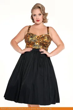 25 - naiste vintage 50s inspireeritud kiik midi seelik on must, pluss suurus rockabilly pinup saia seelikud retro faldas