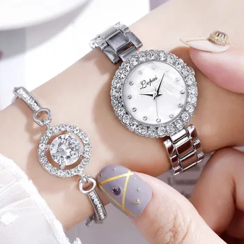 2PCS/SET Brändi Käevõru Kellad Naistele Luxury Crystal Kleit Käekellad Kella Naiste Mood Vabaaja Quartz Watch reloj mujer
