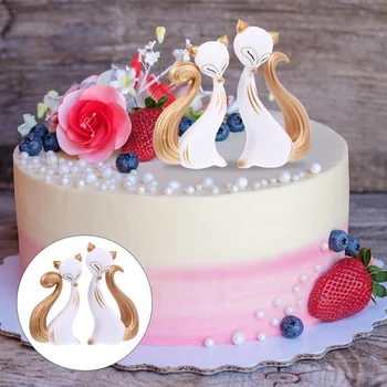 2tk Fox Cake Toppers Kaunistused Armatuurlaual Kaunistused (Valge, Kuldne)