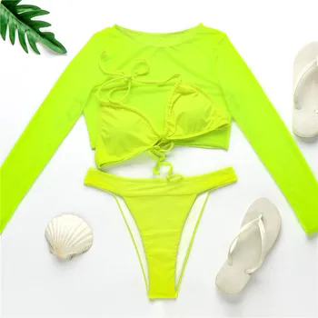 3 Töö Ujumine Ülikond Naiste Kõrge Vöökoht Ujumistrikoo Kõrge Leg Tükeldatud ujumispüksid Pikad Varrukad Silma Monokini 2020. Aasta Uus Beachwear