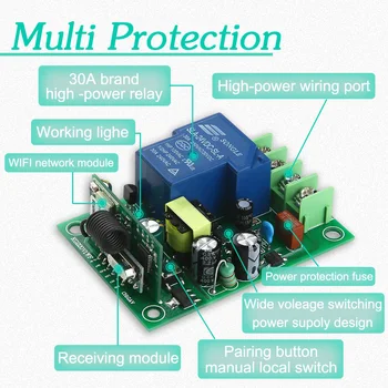 30A boilerite WiFi Smart Switch 1Gang 110v-220v Traadita Vastuvõtja Töötab Alexa Assistent IFTTT ,Hääl ja APPI Kontrolli