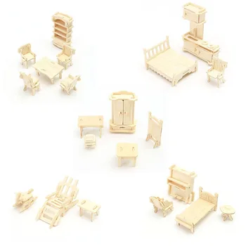 34Pcs/Set 3D Puidust Kääbus Nukumaja Mööbel Mudel Mini Puzzle Mänguasjad Puidust Laste Pretent DIY Maja Mänguasjad YH-17