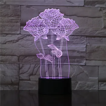 3D-970 Roosi Lille Touch lauavalgusti 7 /16 Värvi Muutmine laualamp 3D Lamp Uudsus Öösel Tuled USB-Tuli Anni Ema Tüdrukud