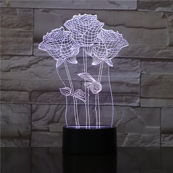 3D-970 Roosi Lille Touch lauavalgusti 7 /16 Värvi Muutmine laualamp 3D Lamp Uudsus Öösel Tuled USB-Tuli Anni Ema Tüdrukud